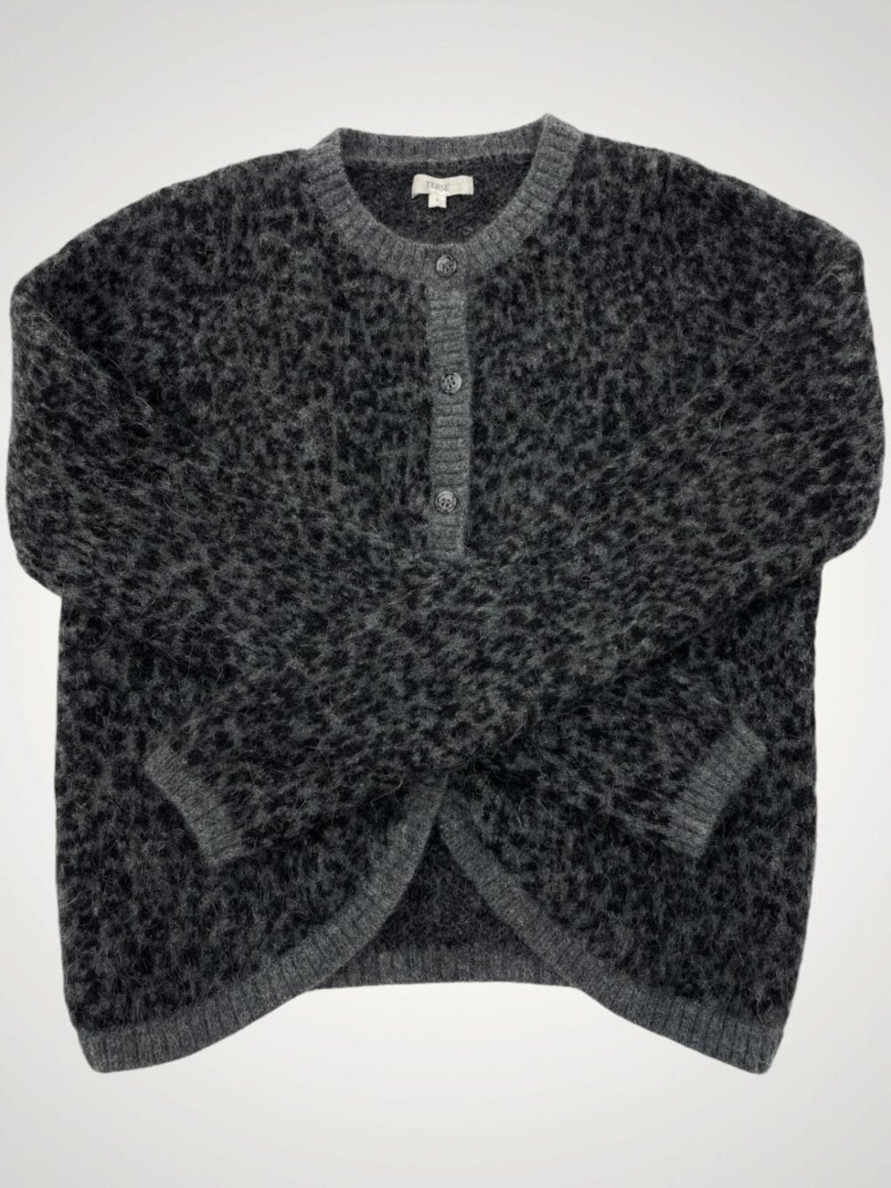 YERSE Alpaca Wool Blend Leopard Print Cozy Button Cardigan Sweater Women’s S